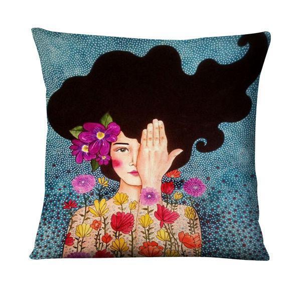 KTX-214355 Character-Printed Linen Pillowcase - Fashionable and Simple Design, 45x45cm