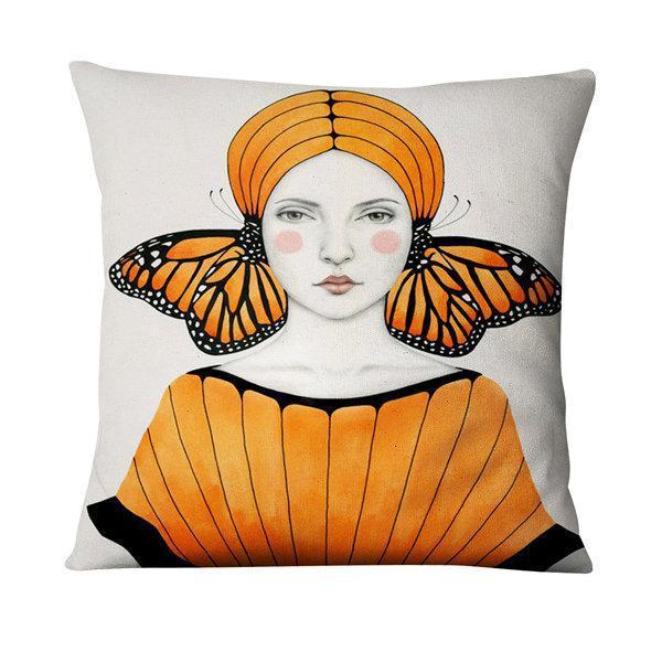 KTX-214355 Character-Printed Linen Pillowcase - Fashionable and Simple Design, 45x45cm