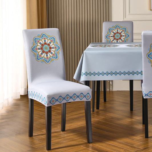 KTX-214419 Elegant Embroidered Dining Chair Covers – Plant & Flower Patterns, Various Colors and Sizes