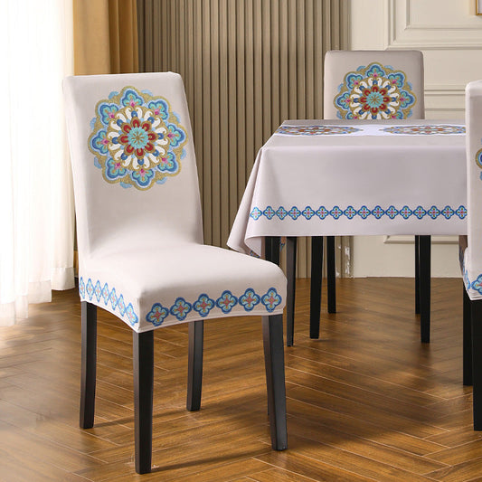 KTX-214419 Elegant Embroidered Dining Chair Covers – Plant & Flower Patterns, Various Colors and Sizes
