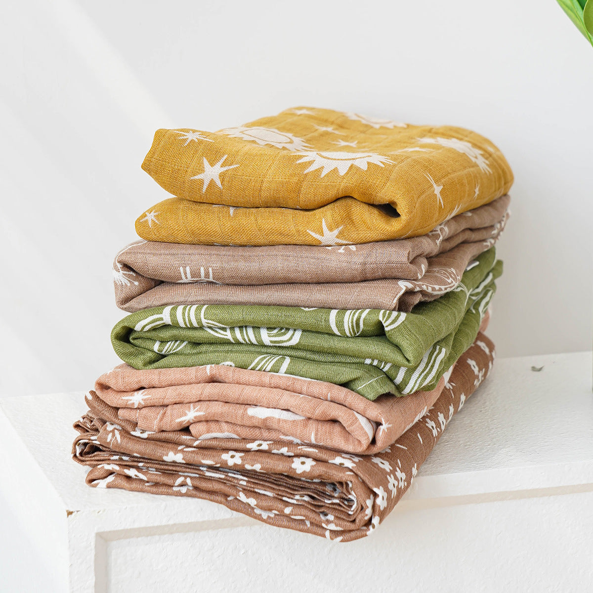 KTX-214931 3-Piece Baby Swaddling Blanket Set - 2-Layer Bamboo Fiber in Various Patterns for Summer Use