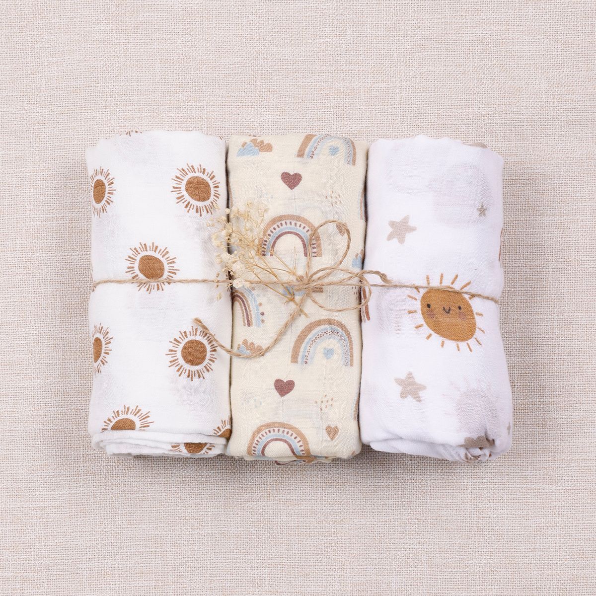 KTX-214931 3-Piece Baby Swaddling Blanket Set - 2-Layer Bamboo Fiber in Various Patterns for Summer Use