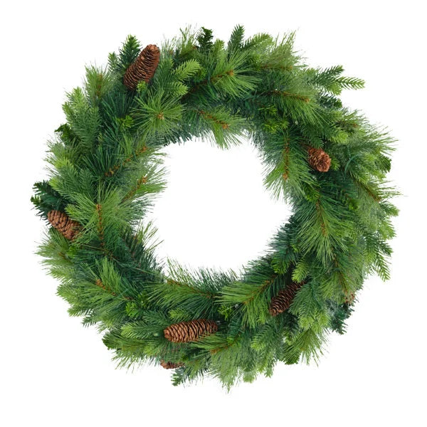 KTX-215123 6FT Pre-Lit Artificial Pine Christmas Tree with Large Branches and Grass Green Wreath & Garland Set, Model D0100HA6VFGD0102HQW8MY