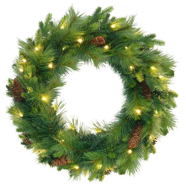KTX-215123 6FT Pre-Lit Artificial Pine Christmas Tree with Large Branches and Grass Green Wreath & Garland Set, Model D0100HA6VFGD0102HQW8MY