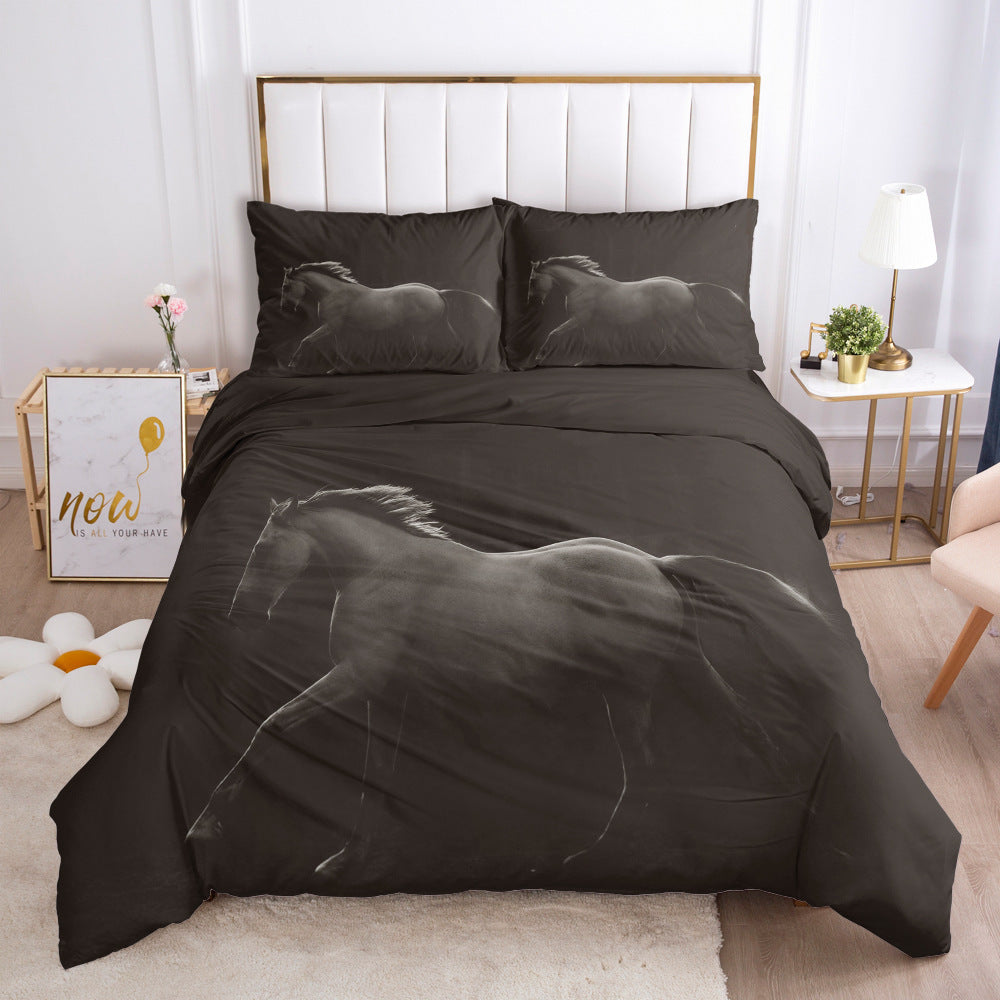 KTX-215507 3D Digital Printed Polyester Fiber Bedding Set with Quilt Cover and Pillowcase - Various Horse Designs