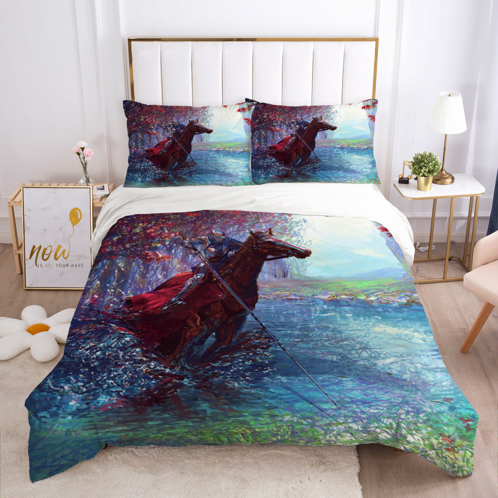KTX-215507 3D Digital Printed Polyester Fiber Bedding Set with Quilt Cover and Pillowcase - Various Horse Designs
