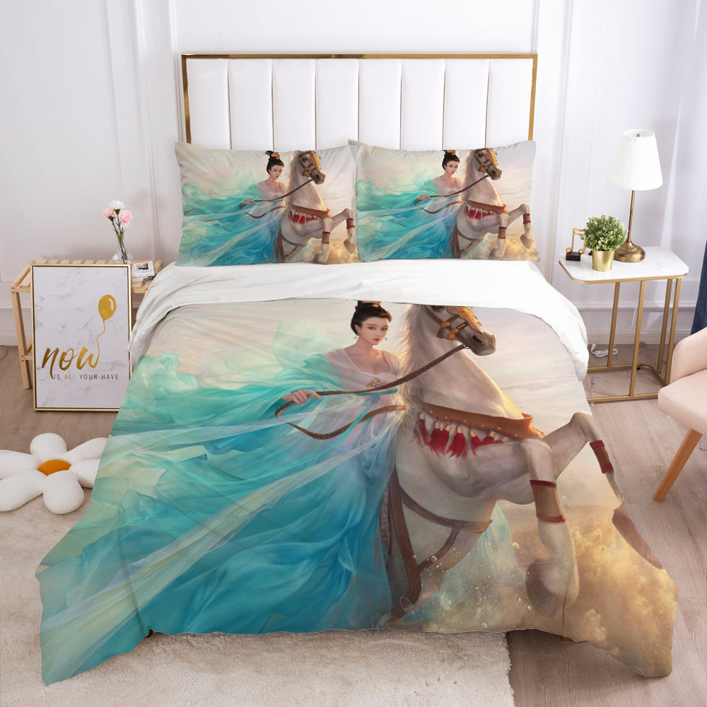 KTX-215507 3D Digital Printed Polyester Fiber Bedding Set with Quilt Cover and Pillowcase - Various Horse Designs
