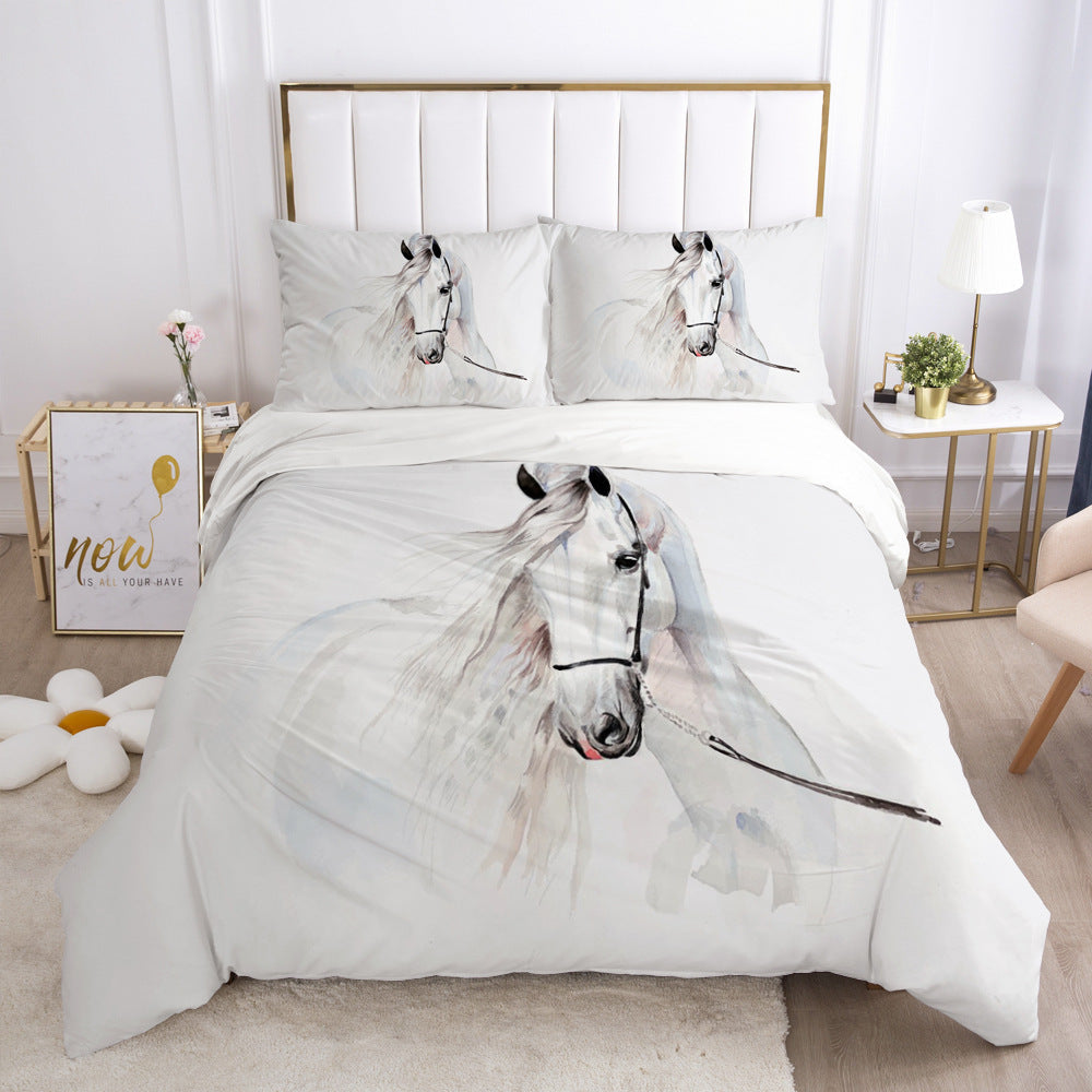 KTX-215507 3D Digital Printed Polyester Fiber Bedding Set with Quilt Cover and Pillowcase - Various Horse Designs