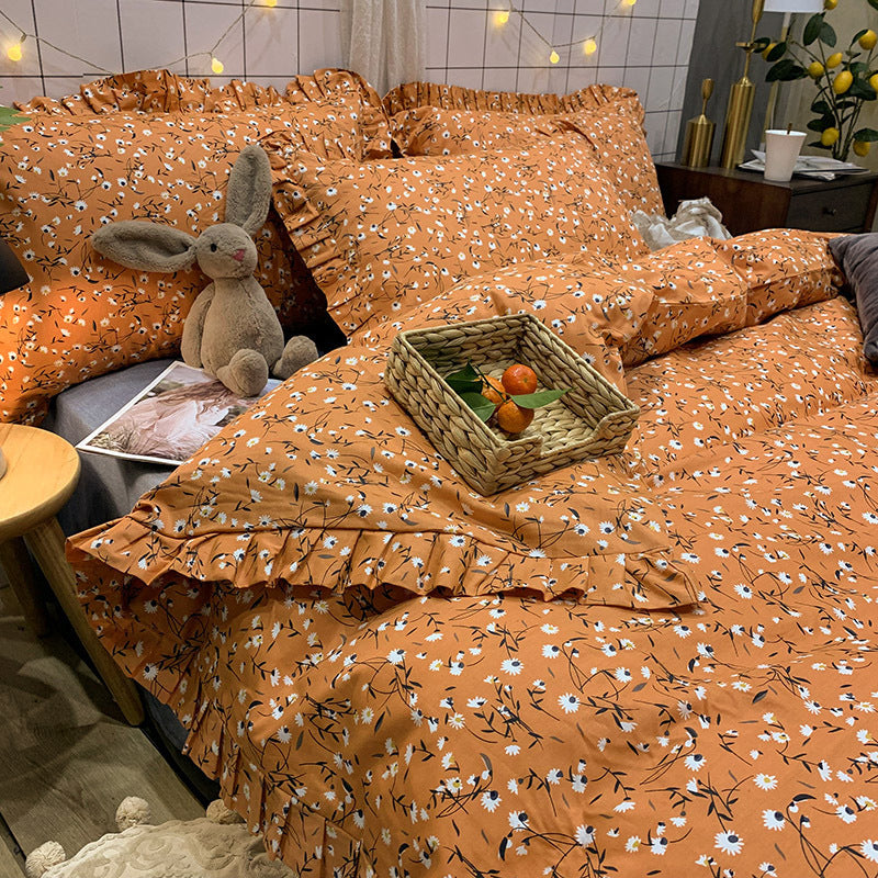 KTX-215827 Elegant Four-Piece Cotton Bedding Set in Summer Princess Style with Floral Patterns for 1.2m to 2.0m Beds