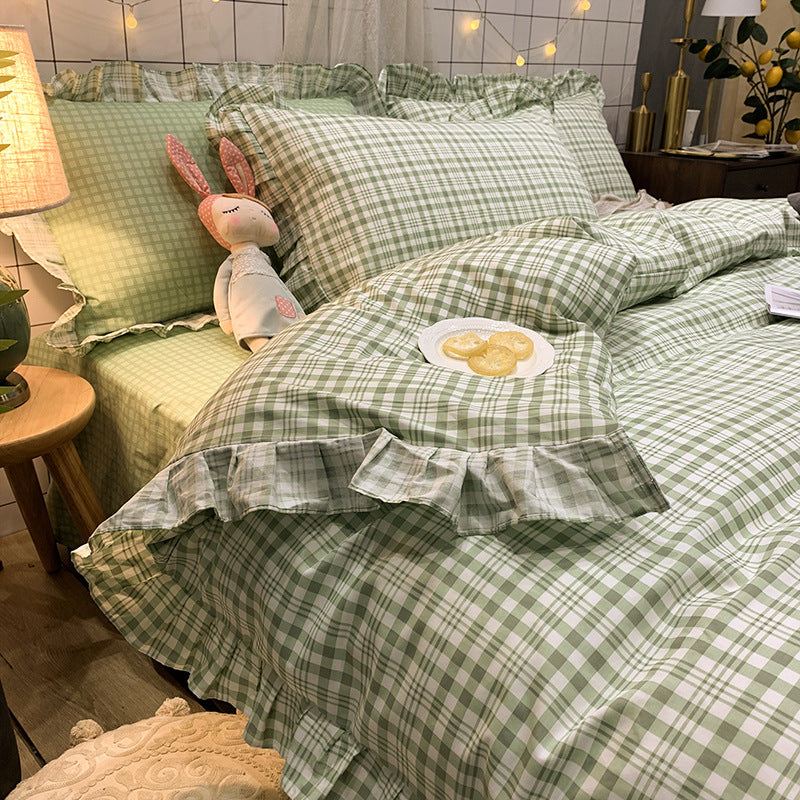 KTX-215827 Elegant Four-Piece Cotton Bedding Set in Summer Princess Style with Floral Patterns for 1.2m to 2.0m Beds