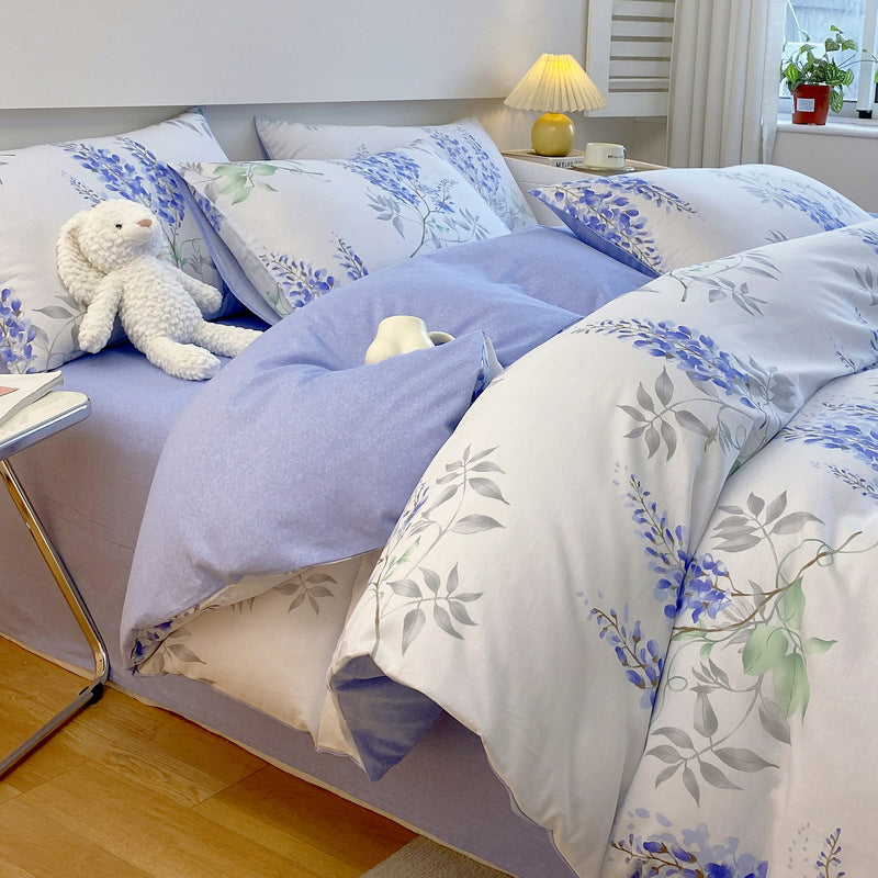 KTX-217619 Cotton Quilt Cover Set with Plant and Flower Pattern - Small Size (Duvet Cover, Bedsheet, Pillowcase)