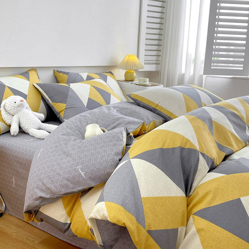 KTX-217619 Cotton Quilt Cover Set with Plant and Flower Pattern - Small Size (Duvet Cover, Bedsheet, Pillowcase)