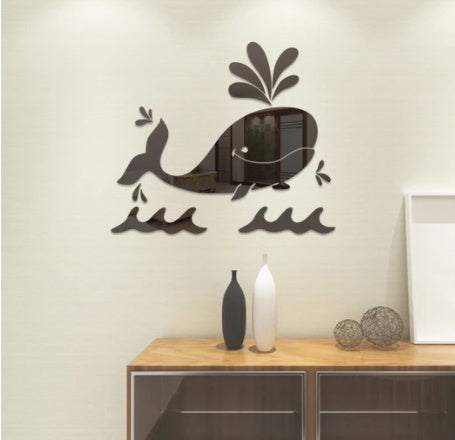 KTX-217747 Whale Themed PVC Mirror Wall Stickers for Unique Home Decor - 43 x 50 cm