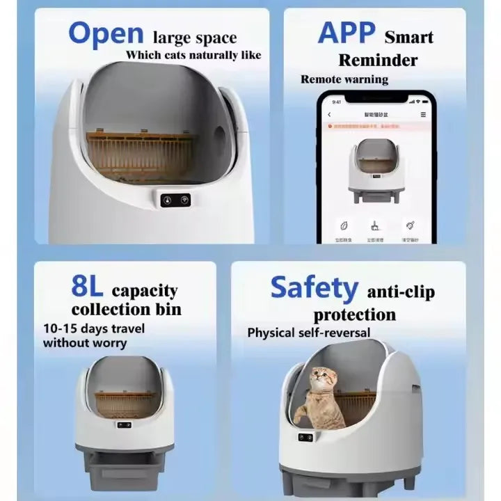 KTX-218259 Automatic Self-Cleaning Cat Litter Box with Odor Control, Large Capacity, Comfortable Design, Eco-Friendly Plastic Material.