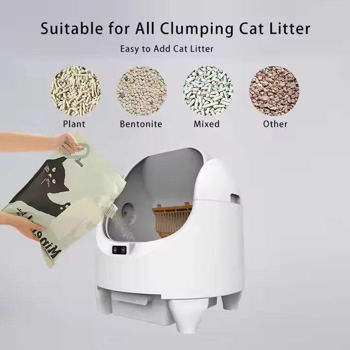 KTX-218259 Automatic Self-Cleaning Cat Litter Box with Odor Control, Large Capacity, Comfortable Design, Eco-Friendly Plastic Material.