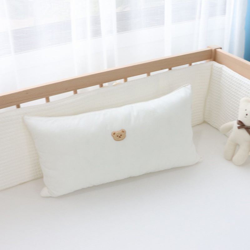 KTX-218771 Korean Cotton Bear Embroidery Headboard Pillow - Soft and Fluffy Comfort Pillow for Baby