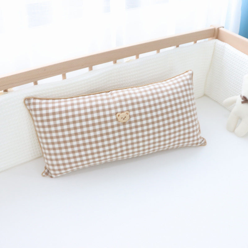KTX-218771 Korean Cotton Bear Embroidery Headboard Pillow - Soft and Fluffy Comfort Pillow for Baby