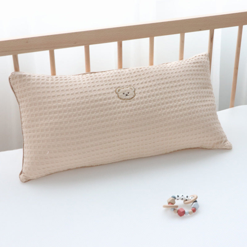 KTX-218771 Korean Cotton Bear Embroidery Headboard Pillow - Soft and Fluffy Comfort Pillow for Baby