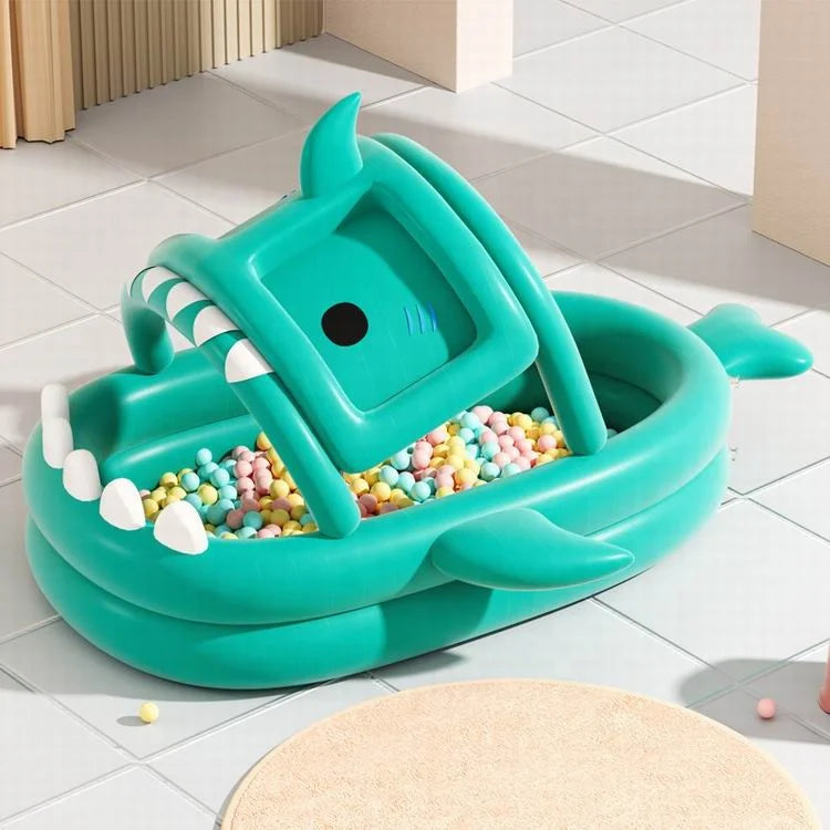 KTX-219219 Inflatable Shark-Shaped Baby Pool with Awning, Large Eco-Friendly PVC Design for Summer Fun
