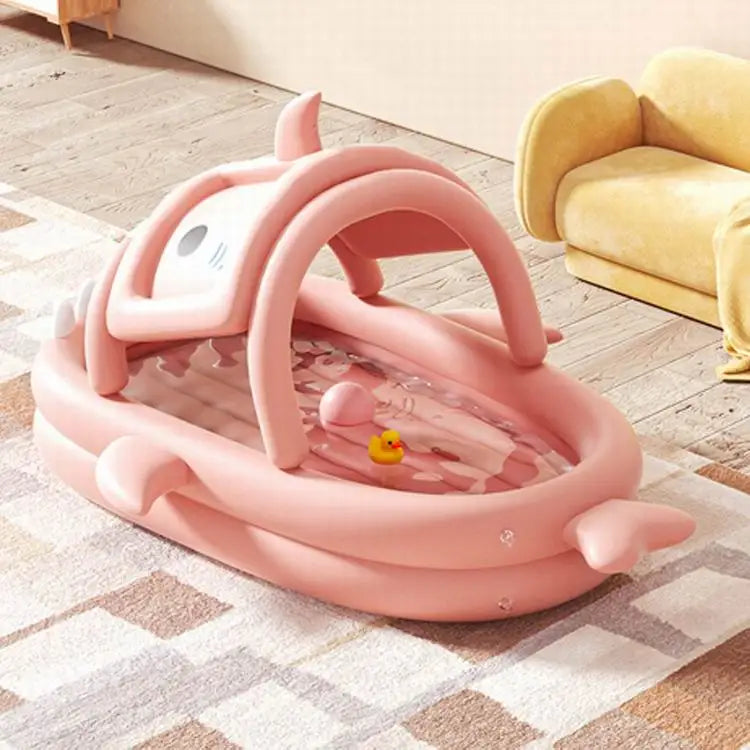 KTX-219219 Inflatable Shark-Shaped Baby Pool with Awning, Large Eco-Friendly PVC Design for Summer Fun