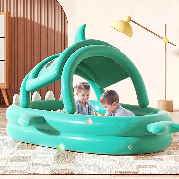 KTX-219219 Inflatable Shark-Shaped Baby Pool with Awning, Large Eco-Friendly PVC Design for Summer Fun
