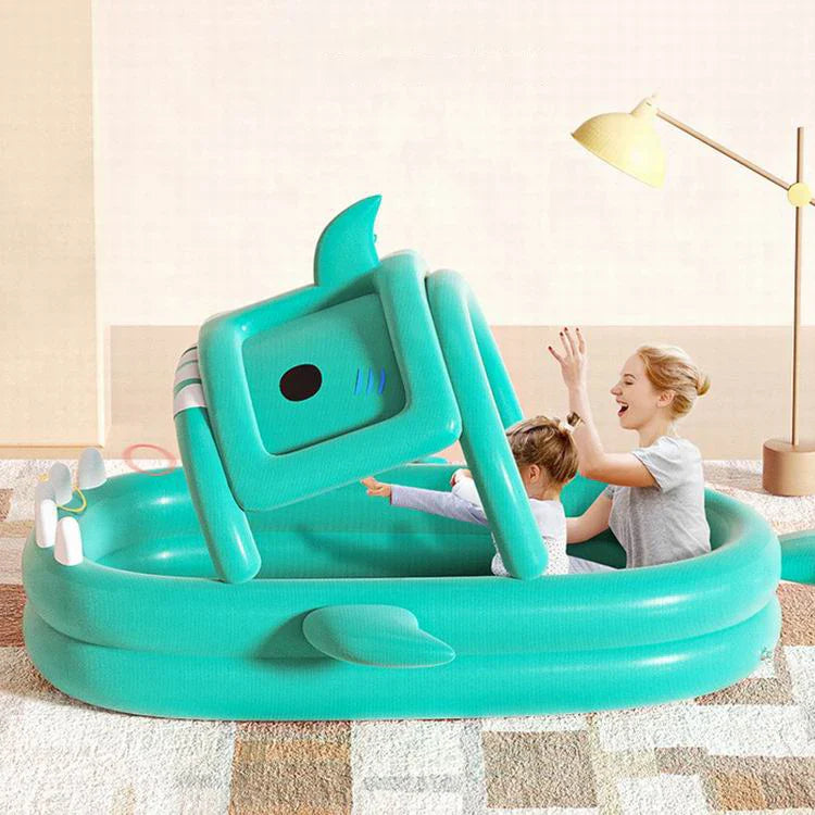 KTX-219219 Inflatable Shark-Shaped Baby Pool with Awning, Large Eco-Friendly PVC Design for Summer Fun