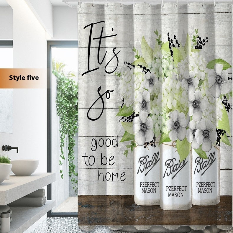 KTX-219667 Waterproof Mildew-proof 3D Floral Bathroom Curtain - Modern Design, Multiple Sizes Available
