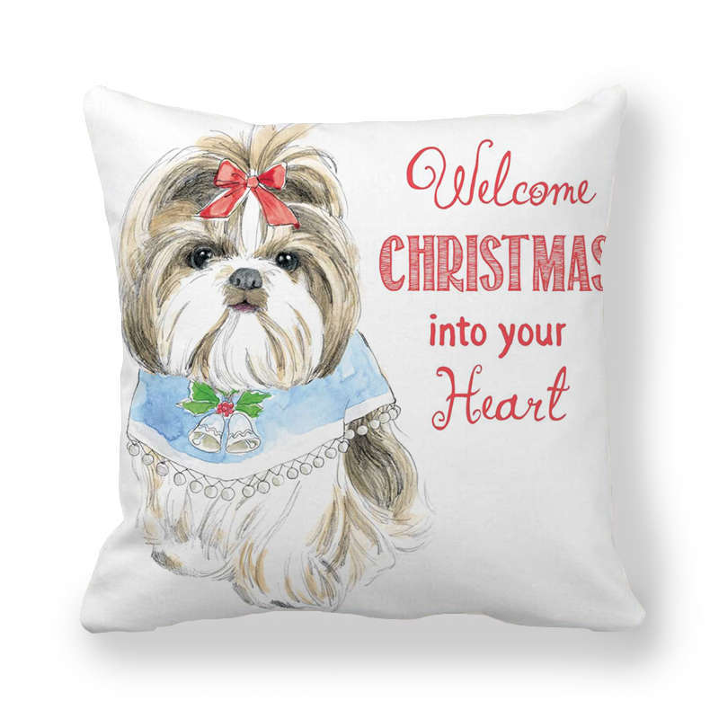 KTX-219795 Christmas Cartoon Cute Dog Peach Skin Fabric Pillow Cover - 45x45cm, Plush Material, Chinese Style, Multiple Colors