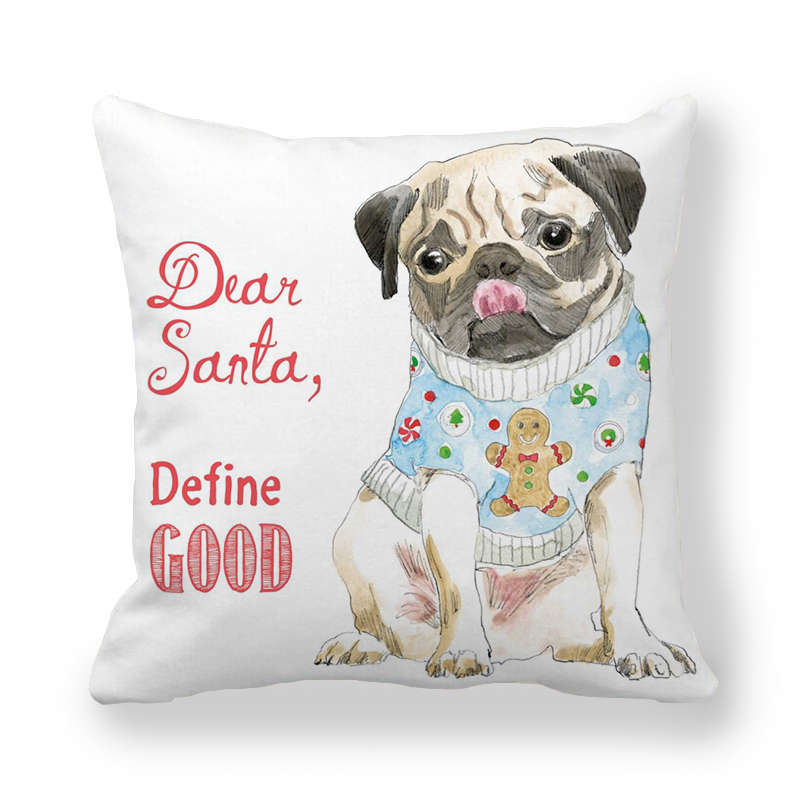 KTX-219795 Christmas Cartoon Cute Dog Peach Skin Fabric Pillow Cover - 45x45cm, Plush Material, Chinese Style, Multiple Colors