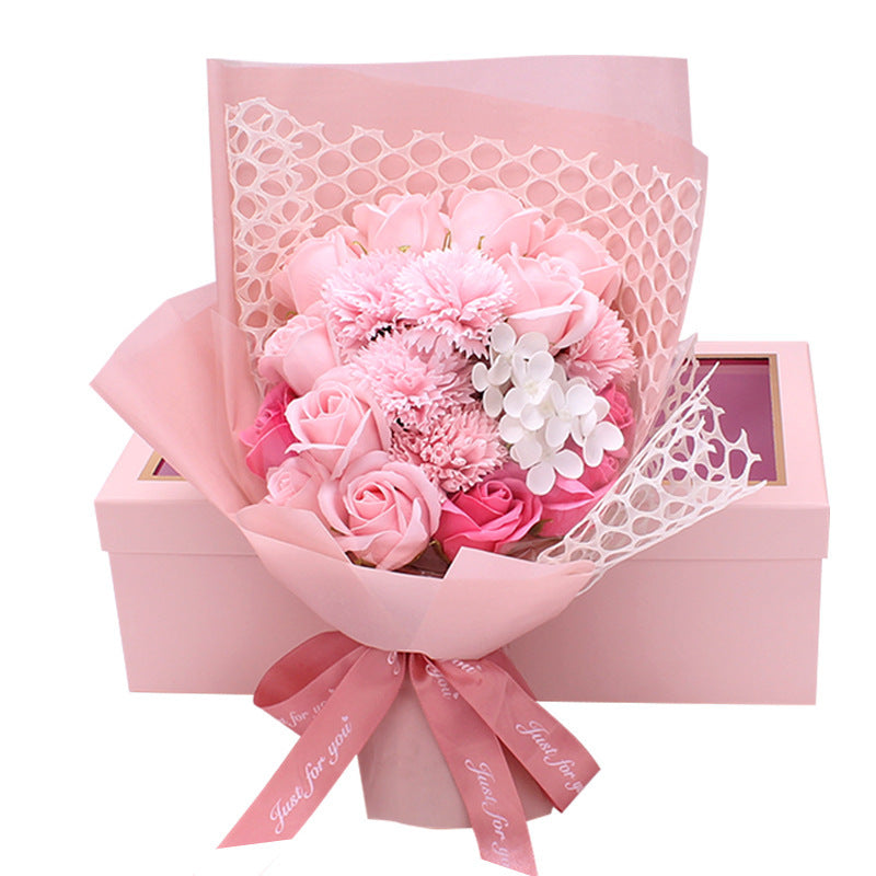 KTX-220051 19 Rose Soap Bouquet Gift Box - Handmade Floral Arrangement in Multiple Colors for Special Occasions