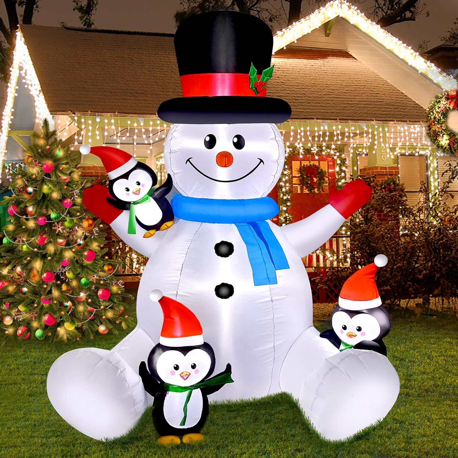 KTX-220307 9.5FT LED Christmas Inflatable with Santa and Reindeer for Outdoor Holiday Decoration
