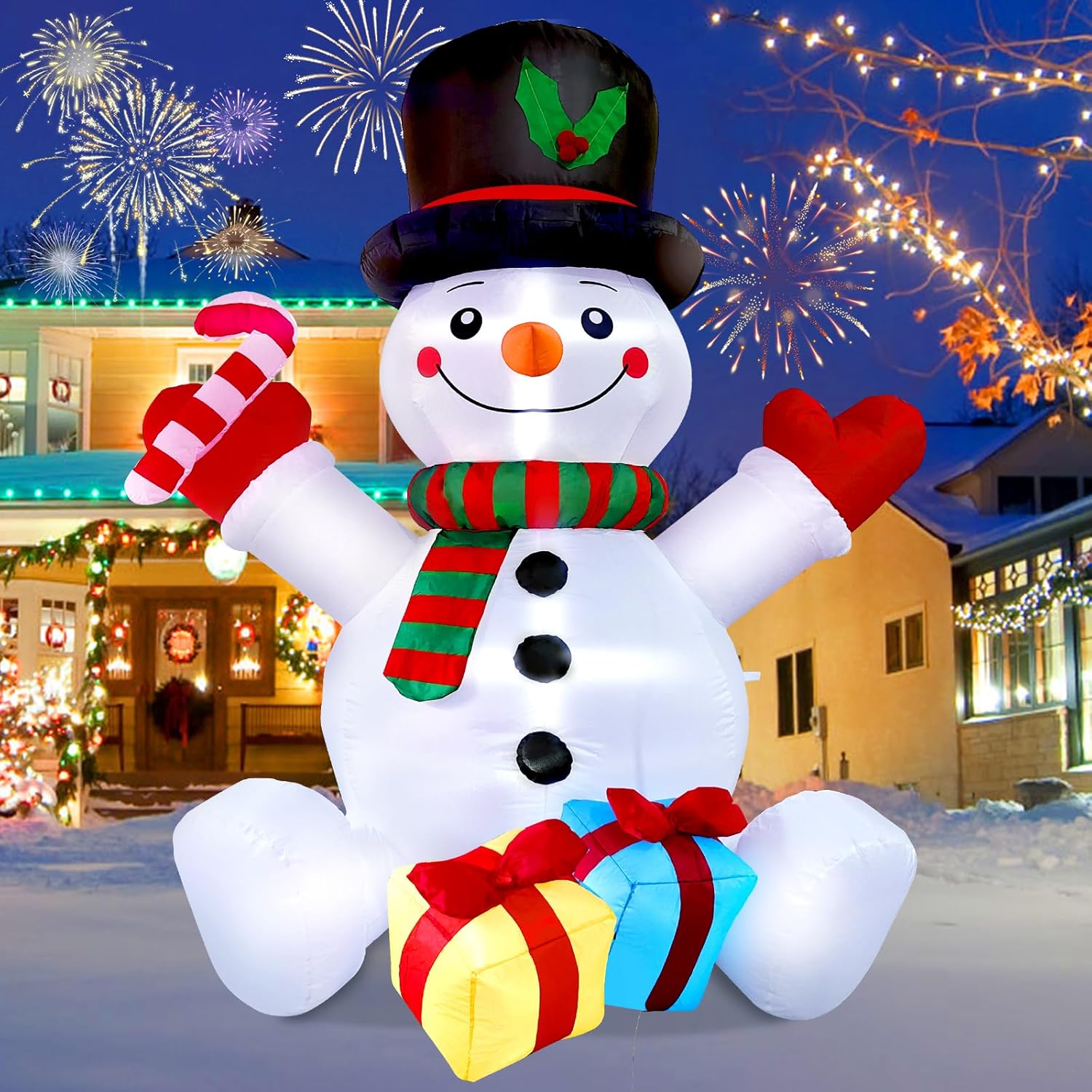 KTX-220307 9.5FT LED Christmas Inflatable with Santa and Reindeer for Outdoor Holiday Decoration