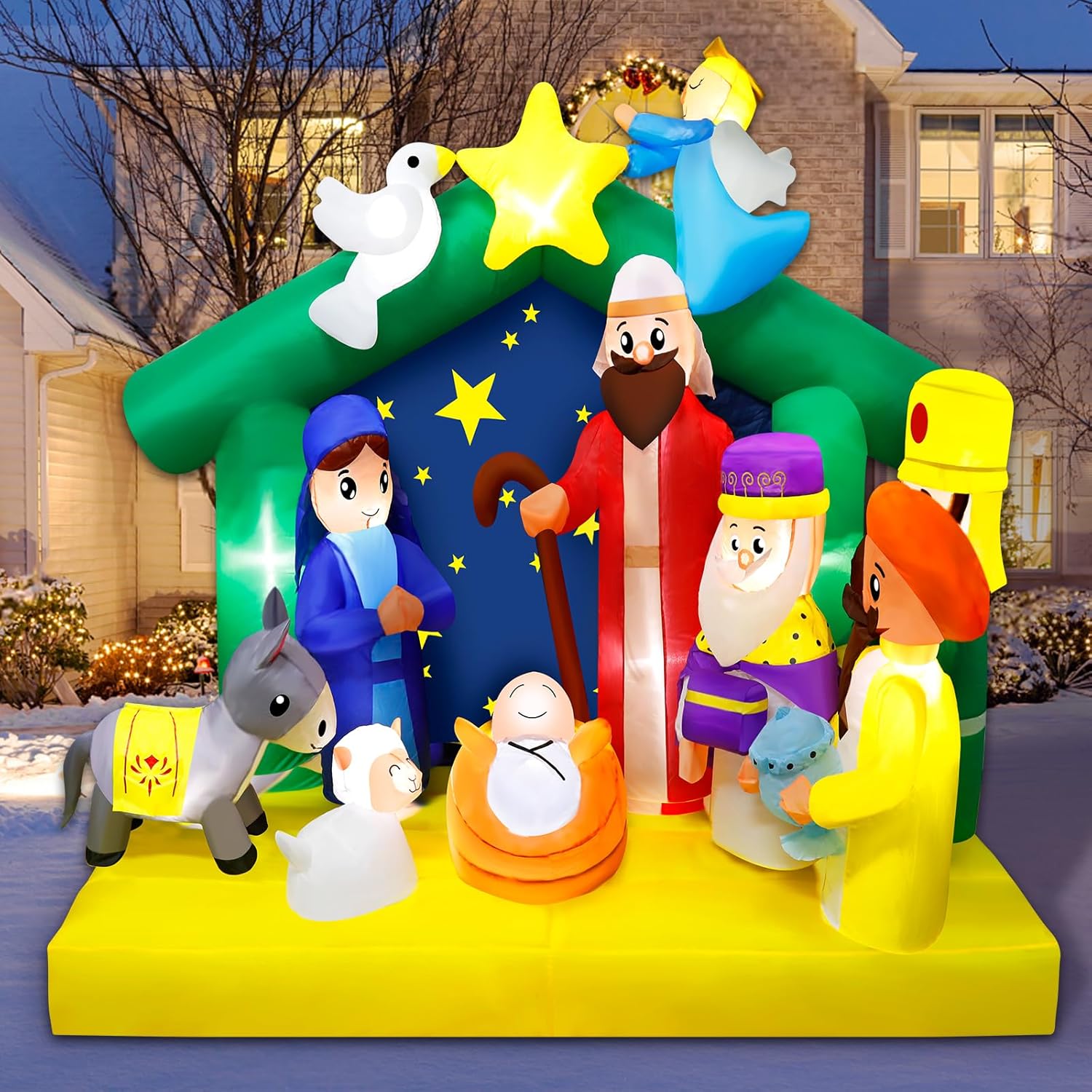 KTX-220307 9.5FT LED Christmas Inflatable with Santa and Reindeer for Outdoor Holiday Decoration