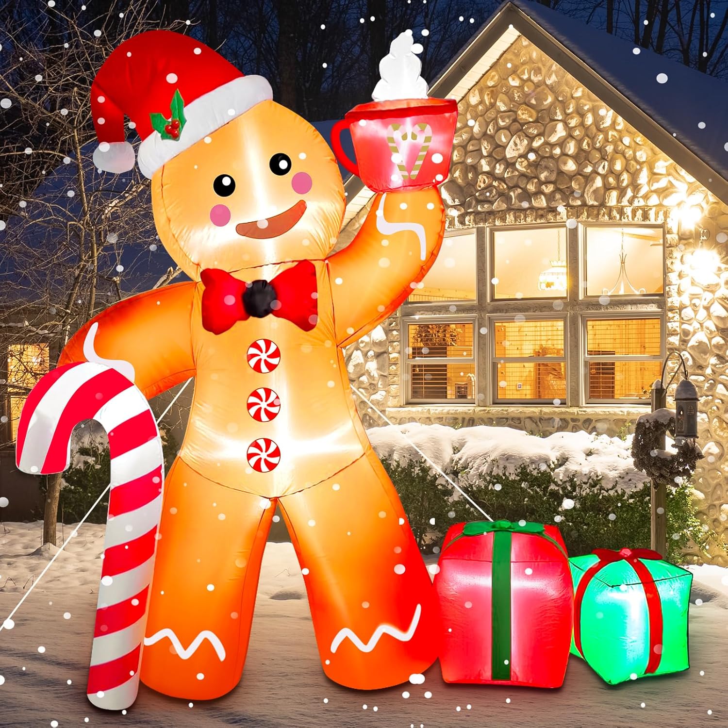 KTX-220307 9.5FT LED Christmas Inflatable with Santa and Reindeer for Outdoor Holiday Decoration