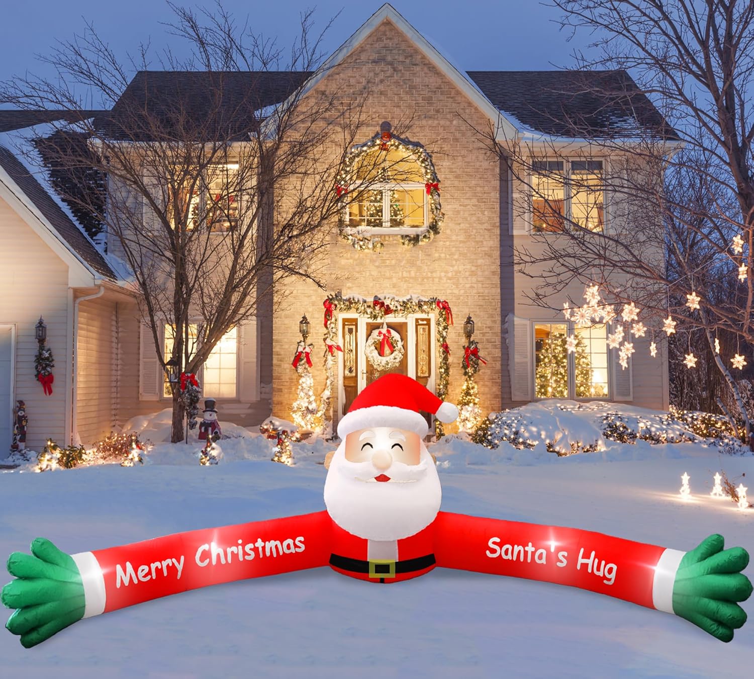 KTX-220307 9.5FT LED Christmas Inflatable with Santa and Reindeer for Outdoor Holiday Decoration