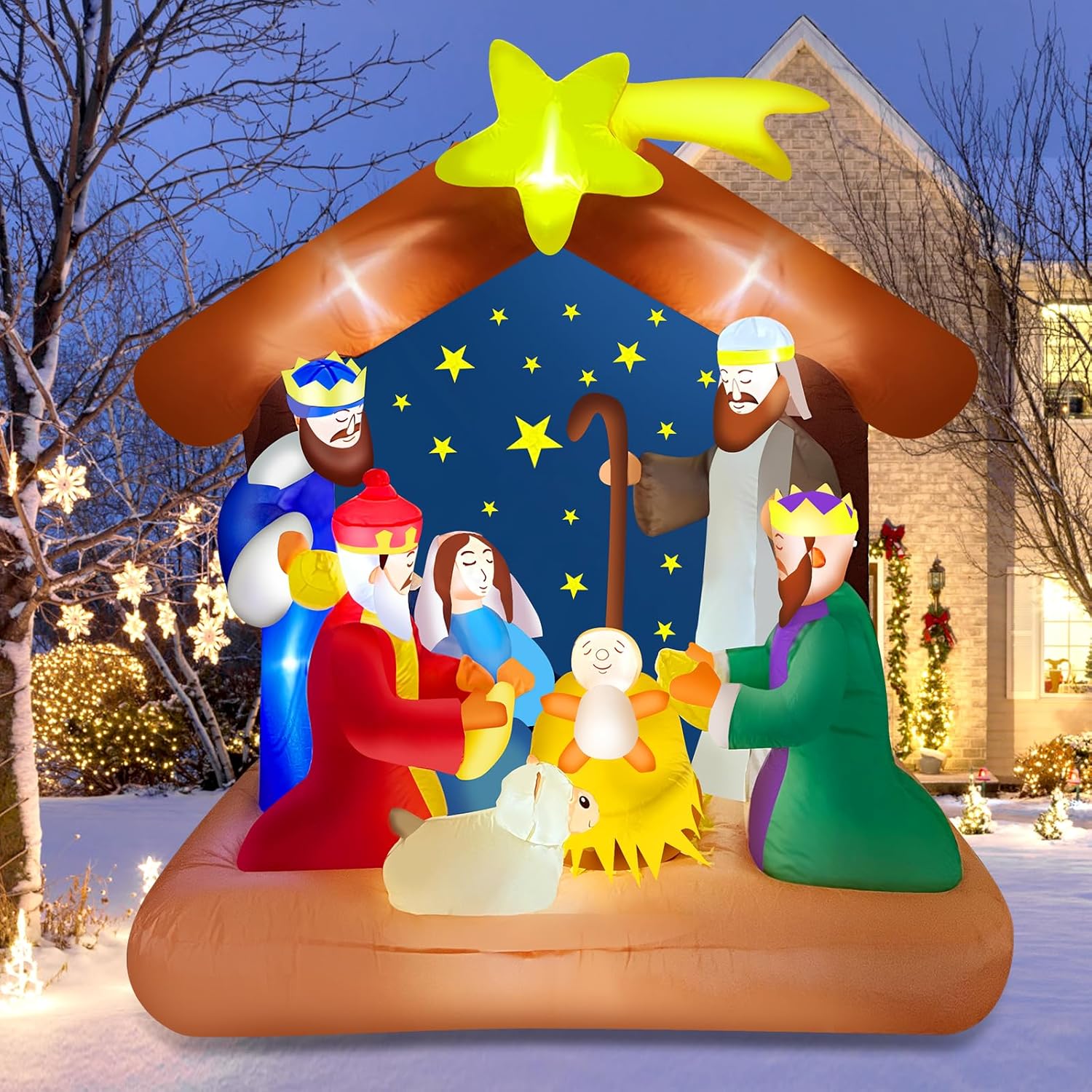 KTX-220307 9.5FT LED Christmas Inflatable with Santa and Reindeer for Outdoor Holiday Decoration