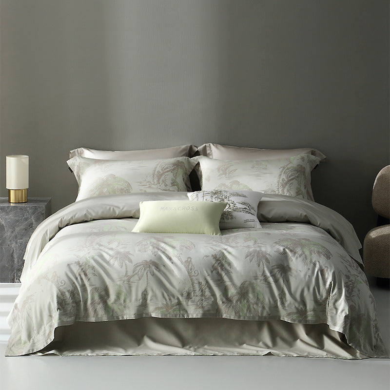 KTX-220435 American Retro Style Long-staple Cotton Jacquard Bedding Set - 4-Piece Floral Design for 1.5-2.0 M Beds