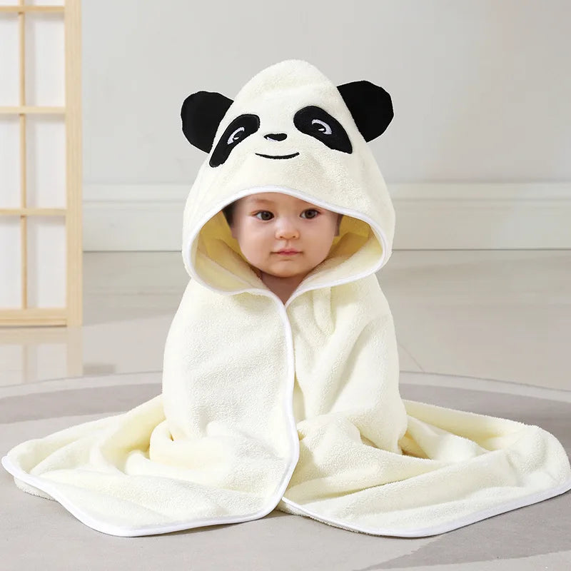 KTX-220947 Soft Cartoon Baby Hooded Bath Towel, 105*105cm, Coral Fleece, Animal Print for Toddlers