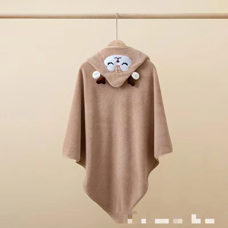 KTX-220947 Soft Cartoon Baby Hooded Bath Towel, 105*105cm, Coral Fleece, Animal Print for Toddlers