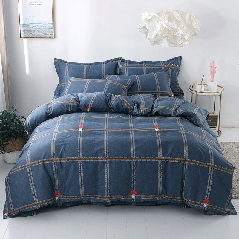 KTX-221267 Pure Cotton Four-Piece Bed Set with Quilt Cover, Pillowcase, and Sheet in Urban Stripe Design