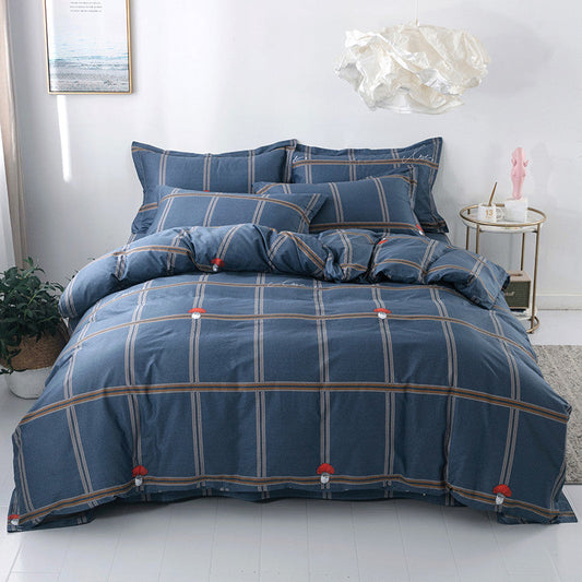 KTX-221267 Pure Cotton Four-Piece Bed Set with Quilt Cover, Pillowcase, and Sheet in Urban Stripe Design