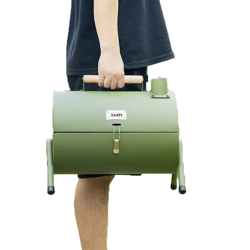 KTX-221779 Portable Smokeless Charcoal Barbecue Grill - Black and Green, Easy to Assemble, Ideal for Outdoor Camping, 4-5 People