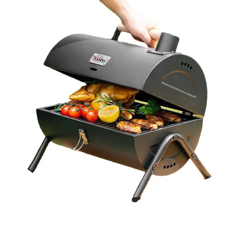 KTX-221779 Portable Smokeless Charcoal Barbecue Grill - Black and Green, Easy to Assemble, Ideal for Outdoor Camping, 4-5 People