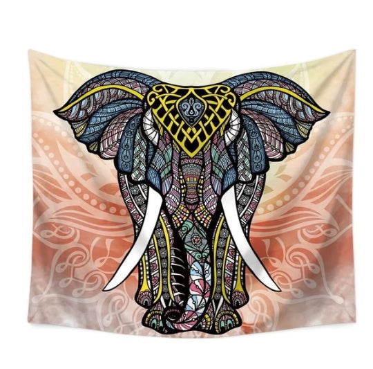 KTX-221971 Light Mosaic Elephant Tapestry - 100% Polyester Wall Art