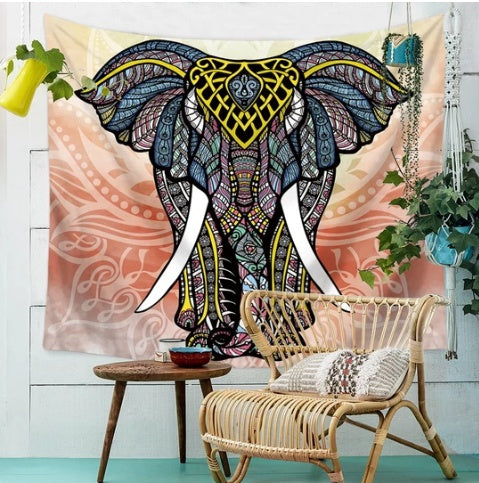 KTX-221971 Light Mosaic Elephant Tapestry - 100% Polyester Wall Art