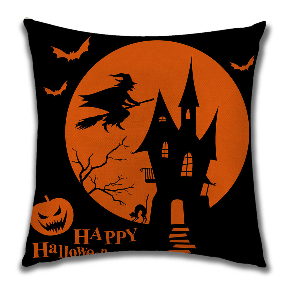 KTX-222099 Cartoon Pumpkin Castle Linen Cushion Cover for Home and Outdoor Decor, 45x45cm