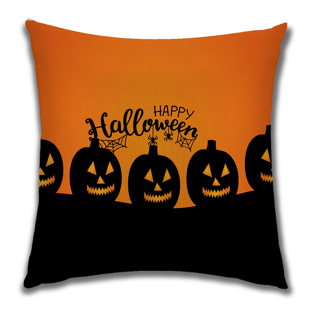 KTX-222099 Cartoon Pumpkin Castle Linen Cushion Cover for Home and Outdoor Decor, 45x45cm