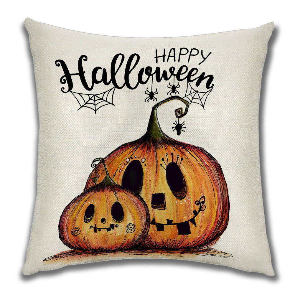KTX-222099 Cartoon Pumpkin Castle Linen Cushion Cover for Home and Outdoor Decor, 45x45cm