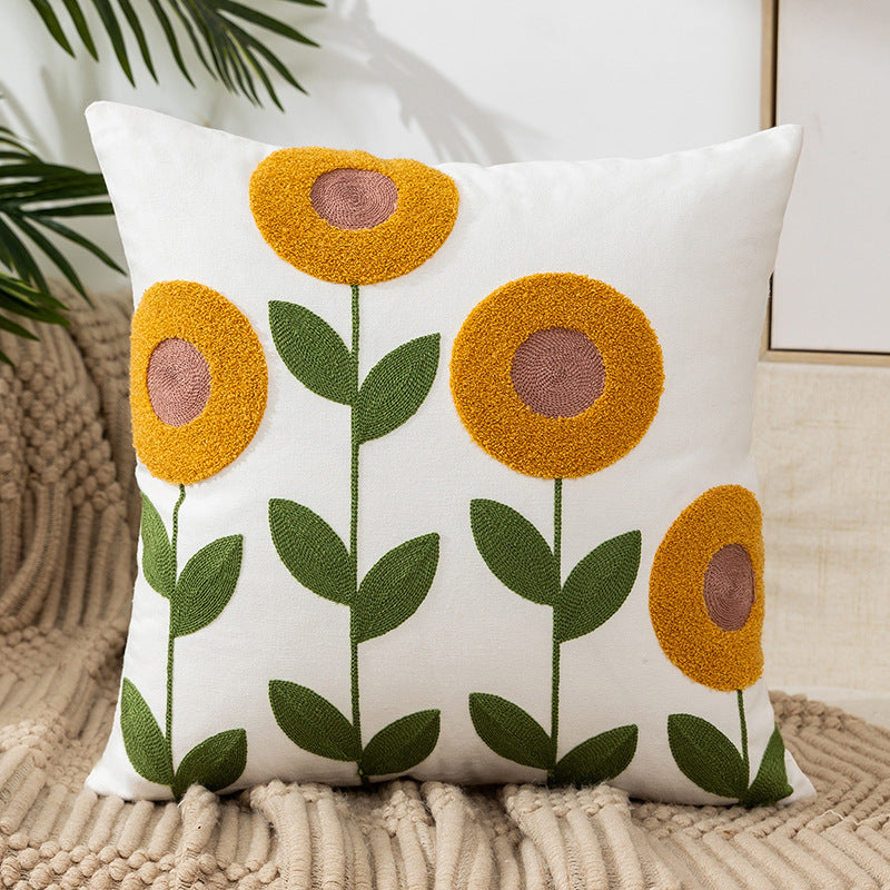 KTX-222227 Pastoral Floral Embroidered Cushion Cover 45x45CM - Nordic Style