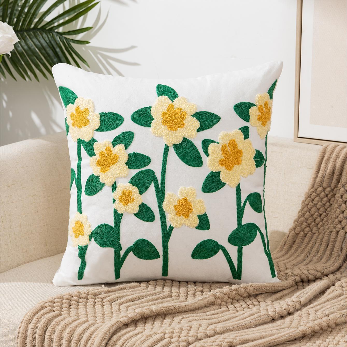 KTX-222227 Pastoral Floral Embroidered Cushion Cover 45x45CM - Nordic Style